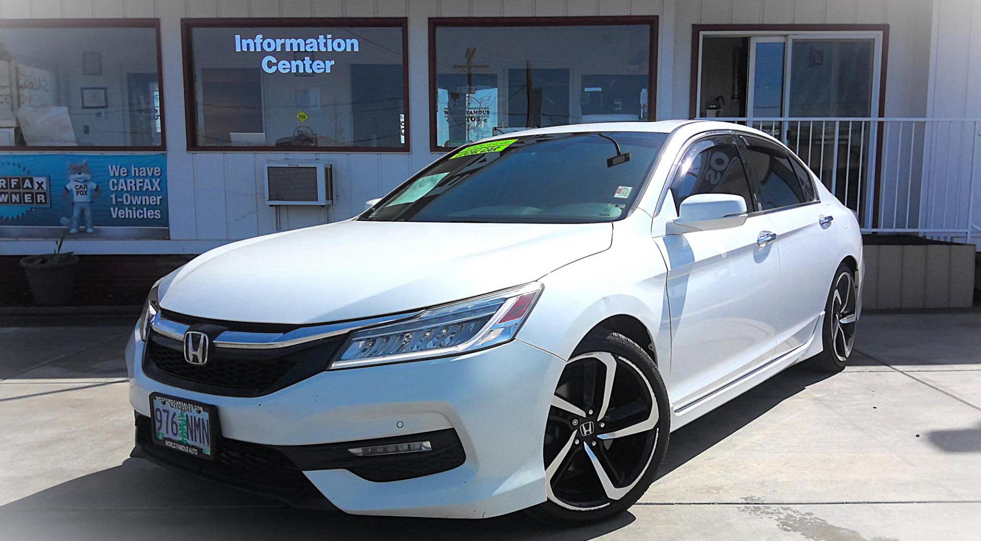 2016 WHITE Honda Accord Touring V6 Sedan 6-Spd AT (1HGCR3F94GA) with an 3.5L V6 SOHC 24V engine, 6A transmission, located at 502 S. Riverside Avenue, Medford, OR, 97501, (541) 773-3136, 42.322803, -122.867477 - Photo#1