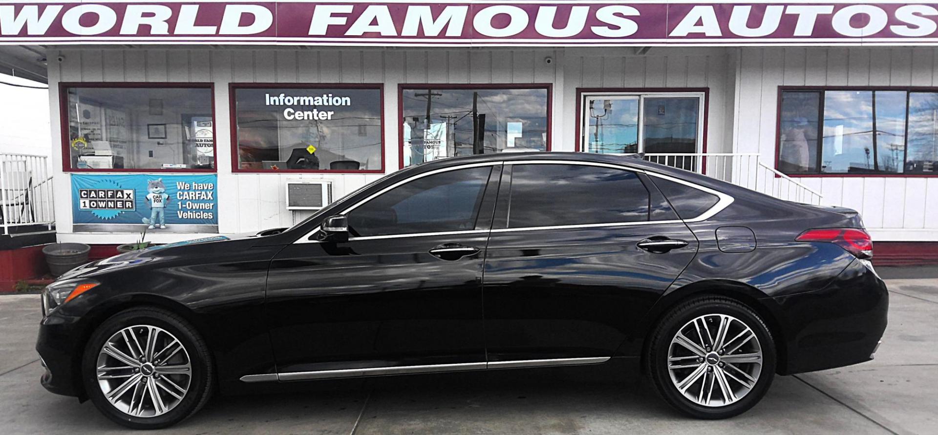 2018 BLACK Genesis G80 3.8 (KMHGN4JE1JU) with an 3.8L V6 DOHC 24V engine, 8A transmission, located at 502 S. Riverside Avenue, Medford, OR, 97501, (541) 773-3136, 42.322803, -122.867477 - Photo#0