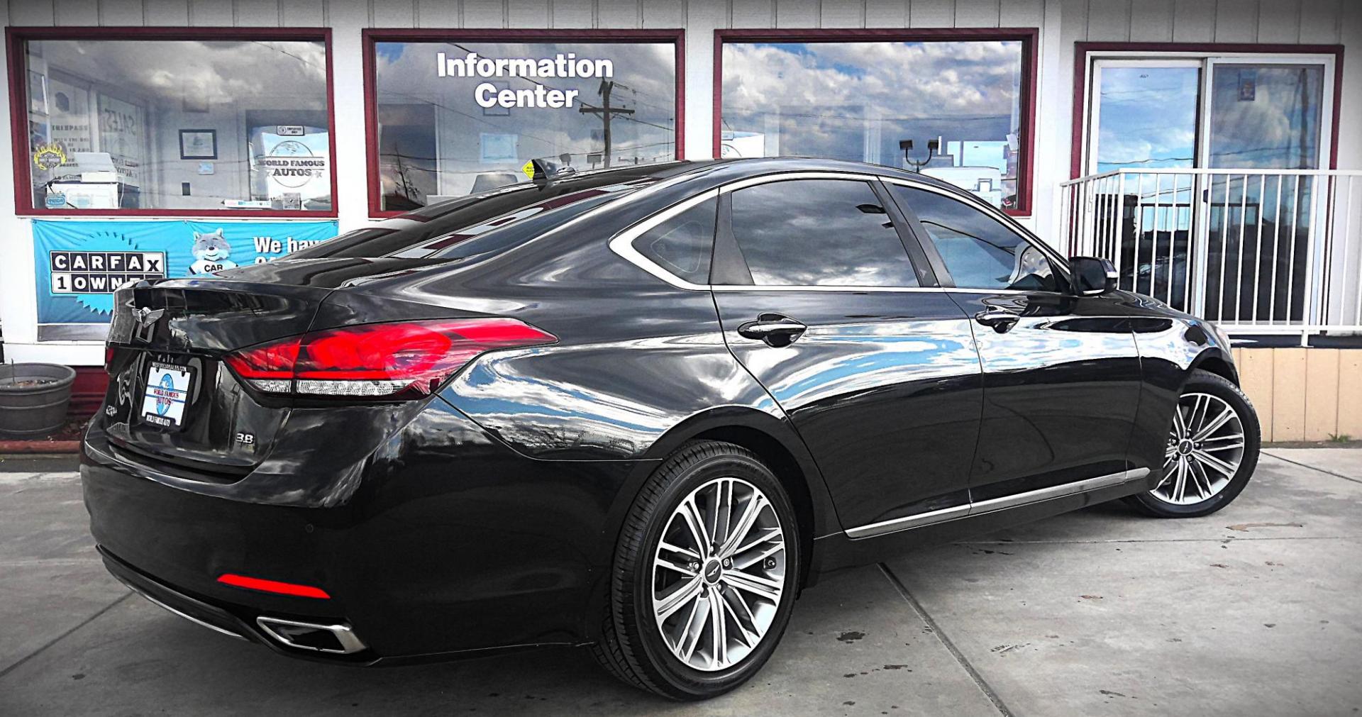 2018 BLACK Genesis G80 3.8 (KMHGN4JE1JU) with an 3.8L V6 DOHC 24V engine, 8A transmission, located at 502 S. Riverside Avenue, Medford, OR, 97501, (541) 773-3136, 42.322803, -122.867477 - Photo#2