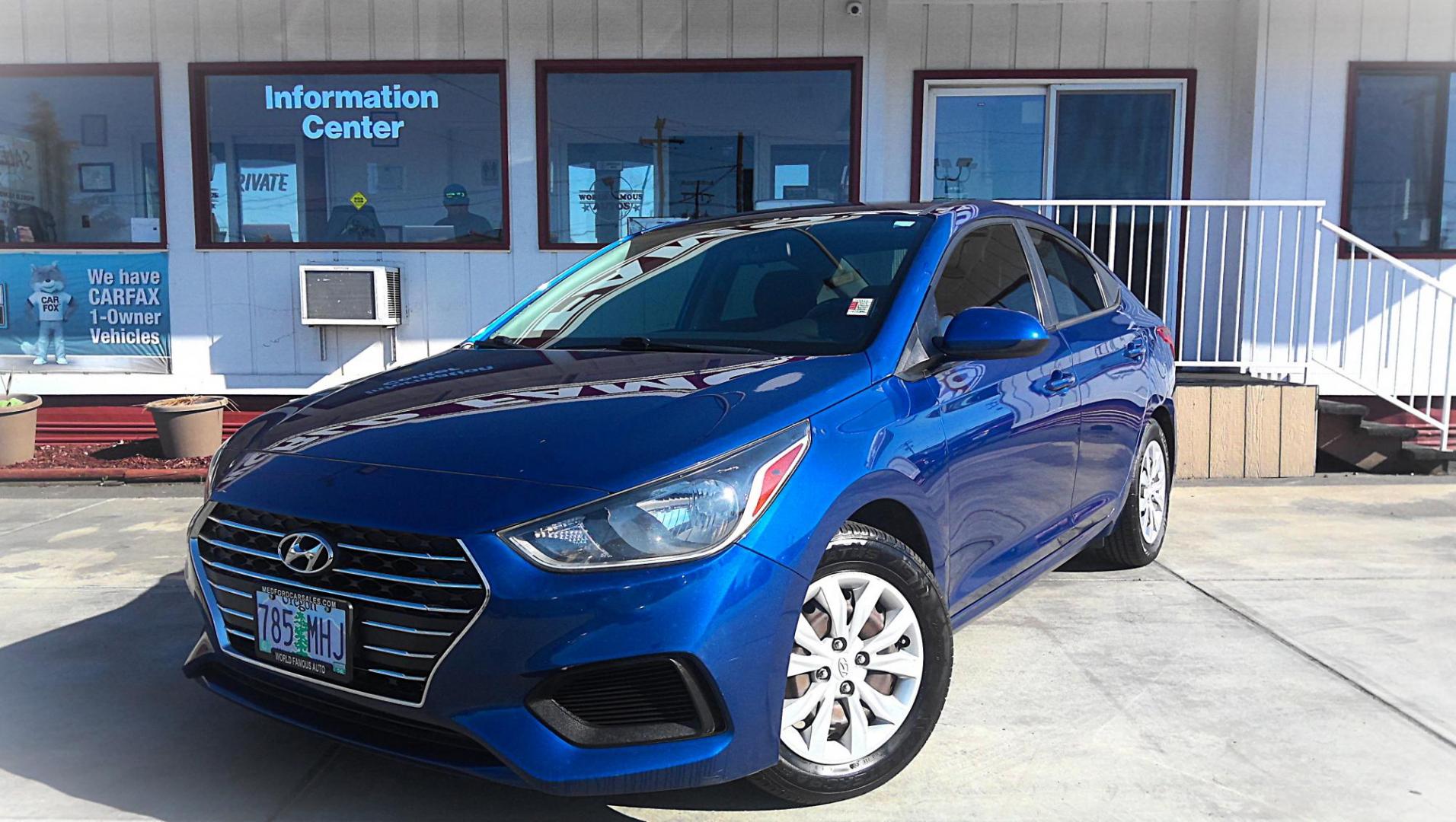 2019 BLUE Hyundai Accent SE 4-Door 6A (3KPC24A36KE) with an 1.6L L4 DOHC 16V engine, 6A transmission, located at 502 S. Riverside Avenue, Medford, OR, 97501, (541) 773-3136, 42.322803, -122.867477 - Photo#1