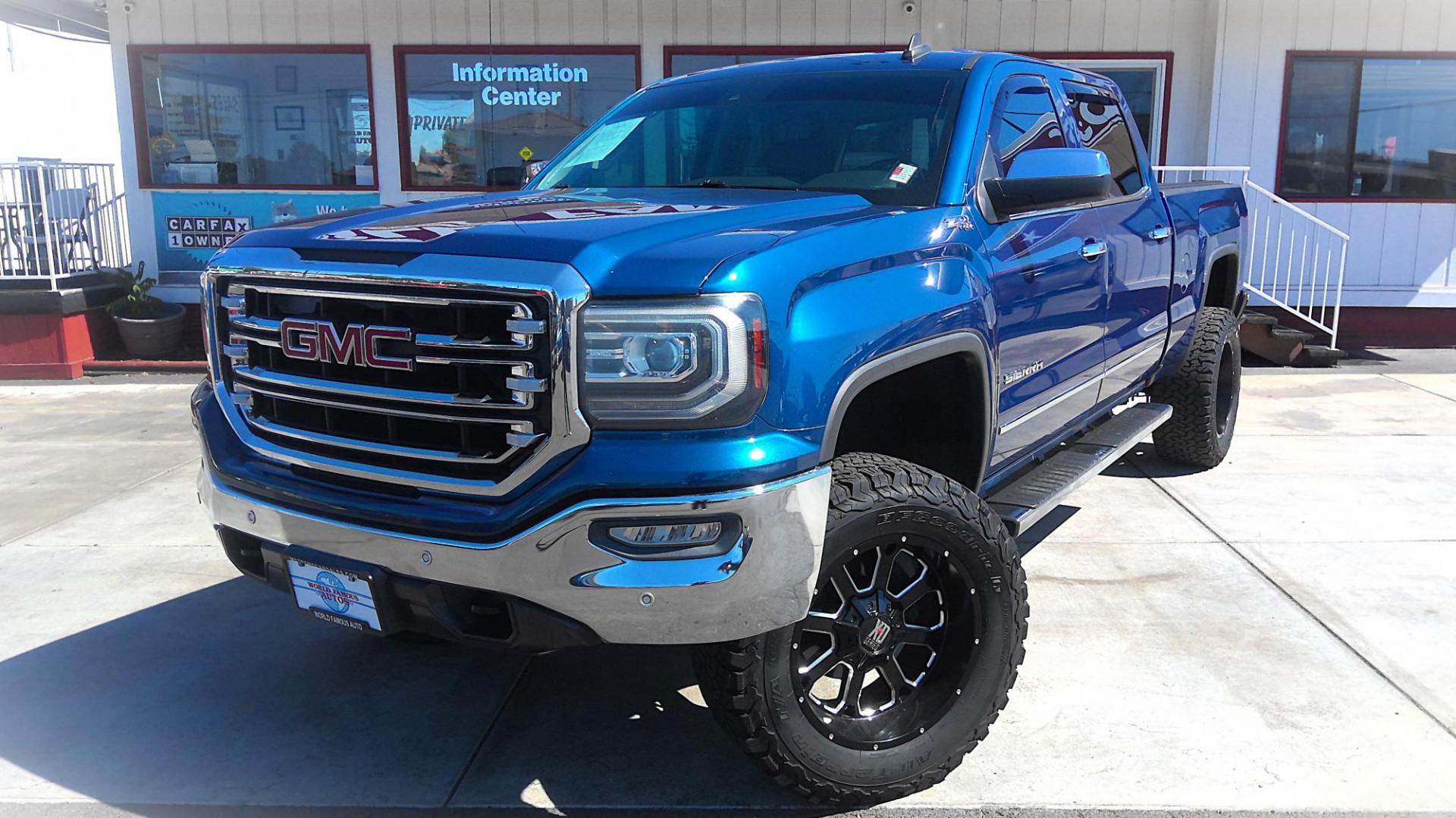 2016 BLUE GMC Sierra 1500 SLT Crew Cab Long Box 4WD (3GTU2NEJXGG) with an 6.2L V8 OHV 16V engine, 6A transmission, located at 502 S. Riverside Avenue, Medford, OR, 97501, (541) 773-3136, 42.322803, -122.867477 - Photo#1
