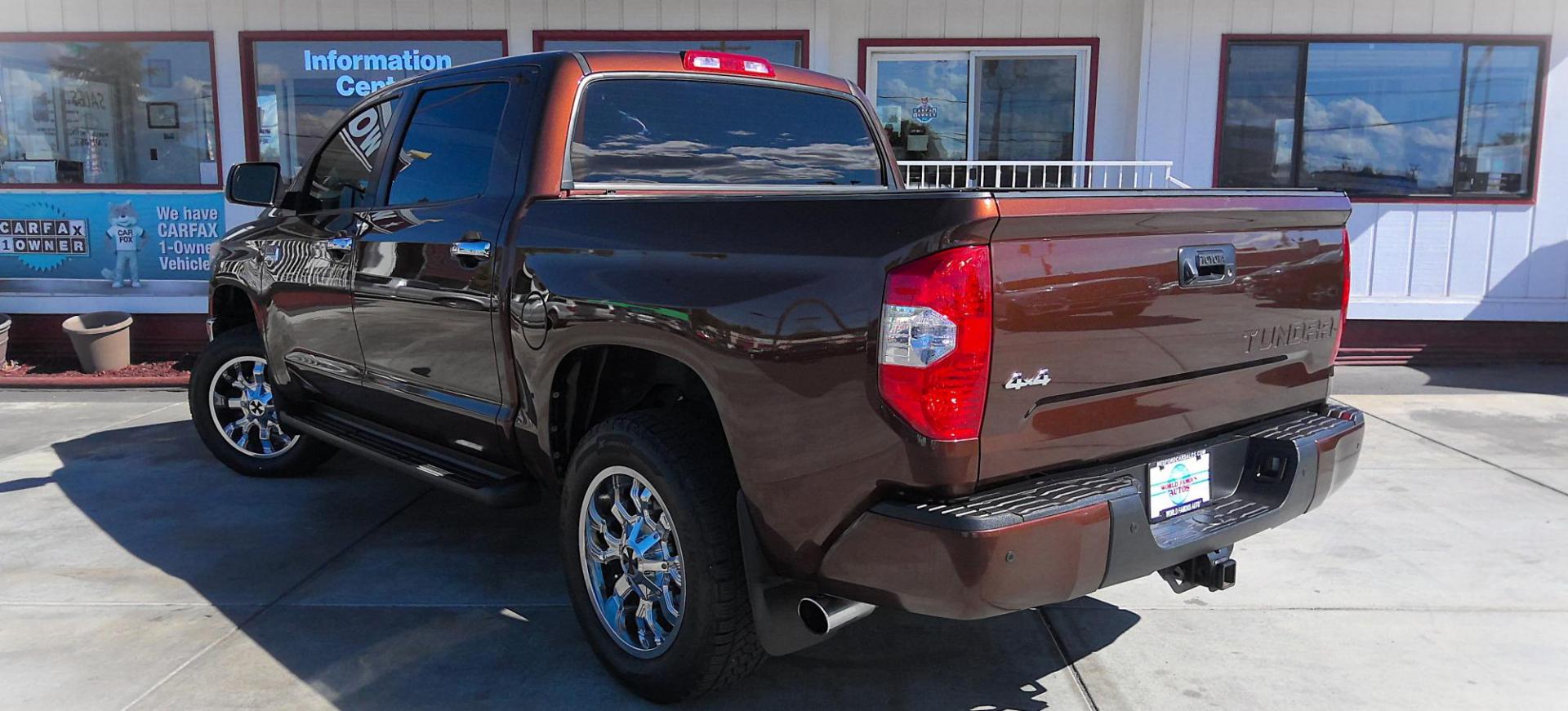2015 BROWN Toyota Tundra Platinum CrewMax 5.7L 4WD (5TFAY5F1XFX) with an 5.7L V8 DOHC 32V engine, 6-Speed Automatic transmission, located at 502 S. Riverside Avenue, Medford, OR, 97501, (541) 773-3136, 42.322803, -122.867477 - Photo#2