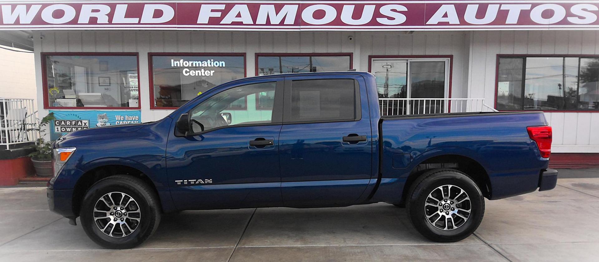 2022 BLUE Nissan Titan S Crew Cab 4WD (1N6AA1EC4NN) with an 5.6L V8 DOHC 32V engine, 9A transmission, located at 502 S. Riverside Avenue, Medford, OR, 97501, (541) 773-3136, 42.322803, -122.867477 - Photo#0