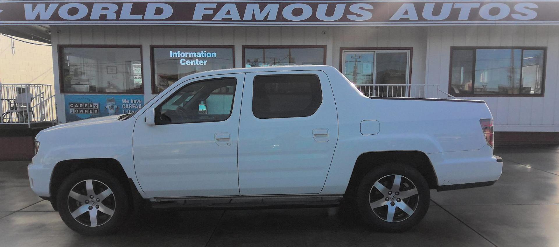 2014 WHITE Honda Ridgeline RTL-S (5FPYK1F65EB) with an 3.5L V6 SOHC 24V engine, 5-Speed Automatic transmission, located at 502 S. Riverside Avenue, Medford, OR, 97501, (541) 773-3136, 42.322803, -122.867477 - Photo#0