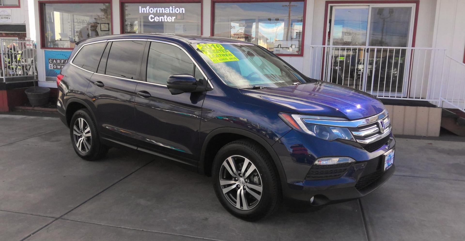 2016 BLUE Honda Pilot EXL 4WD (5FNYF6H58GB) with an 3.5L V6 SOHC 24V engine, 6-Speed Automatic transmission, located at 502 S. Riverside Avenue, Medford, OR, 97501, (541) 773-3136, 42.322803, -122.867477 - Photo#1