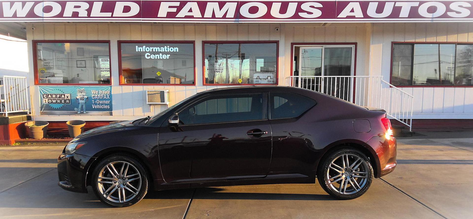 2012 MAROON Scion tC Sports Coupe 6-Spd AT (JTKJF5C76C3) with an 2.4L L4 DOHC 16V engine, 6-Speed Automatic transmission, located at 502 S. Riverside Avenue, Medford, OR, 97501, (541) 773-3136, 42.322803, -122.867477 - Photo#0