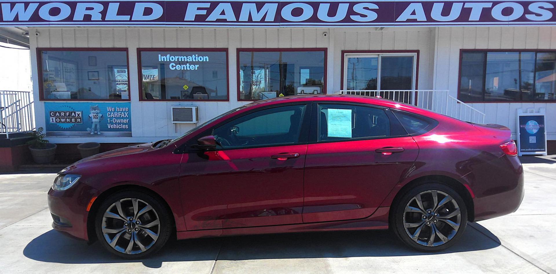 2015 MAROON Chrysler 200 S AWD (1C3CCCDG2FN) with an 3.6L V6 DOHC 24V FFV engine, 9-Speed Automatic transmission, located at 502 S. Riverside Avenue, Medford, OR, 97501, (541) 773-3136, 42.322803, -122.867477 - Photo#0