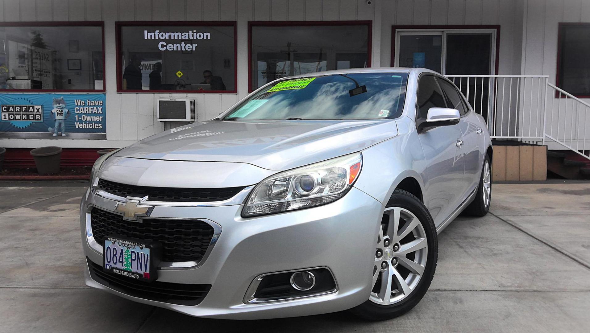 2015 SILVER Chevrolet Malibu 1LTZ (1G11F5SL0FF) with an 2.5L L4 DOHC 16V engine, 6-Speed Automatic transmission, located at 502 S. Riverside Avenue, Medford, OR, 97501, (541) 773-3136, 42.322803, -122.867477 - Photo#1