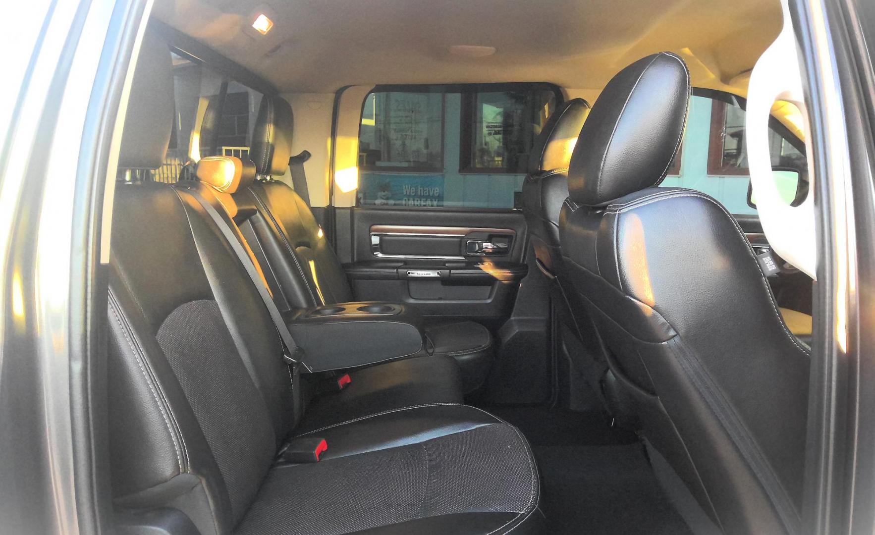 2014 GRAY /Black RAM 1500 Laramie Crew Cab SWB 4WD (1C6RR7NT0ES) with an 5.7L V8 OHV 16V engine, 6-Speed Automatic transmission, located at 502 S. Riverside Avenue, Medford, OR, 97501, (541) 773-3136, 42.322803, -122.867477 - This 5.7L V8 HEMI Dodge Ram Laramie pickup truck is an awesome 4x4 truck. INCLUDES: Leather-trimmed heated & cooled seats, heavy-duty engine cooling, trailer tow package, power mirrors, remote start, and more. - Photo#3