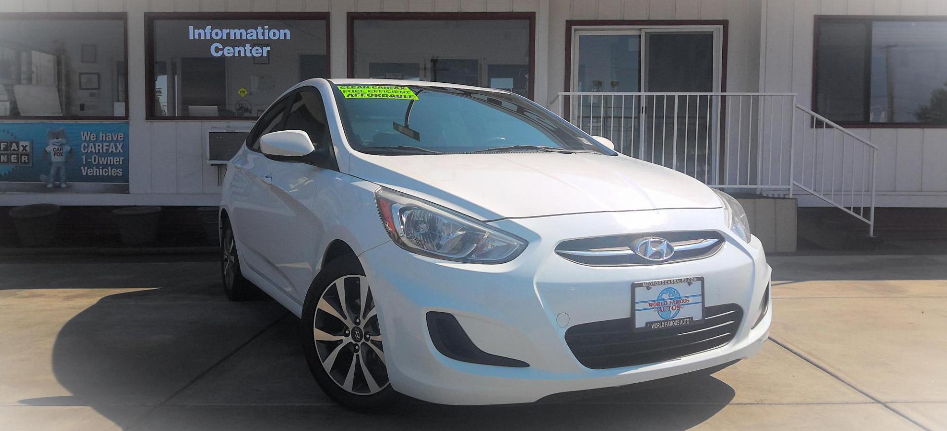 2017 WHITE Hyundai Accent SE 4-Door 6M (KMHCT4AE4HU) with an 1.6L L4 DOHC 16V engine, 6M transmission, located at 502 S. Riverside Avenue, Medford, OR, 97501, (541) 773-3136, 42.322803, -122.867477 - Photo#1